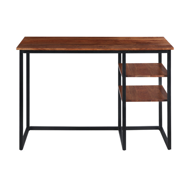 Benzara 45 Inch Tubular Metal Frame Desk With Wooden Top And 2 Side Shelves Brown And Black - UPT-195123
