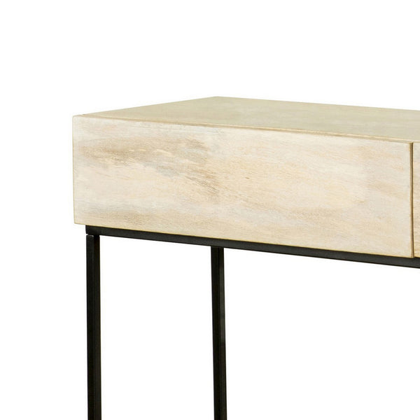 Benzara 46 Inch 2 Drawer Console Table With Open Shelf Sleek Straight Legs Black - BM296793