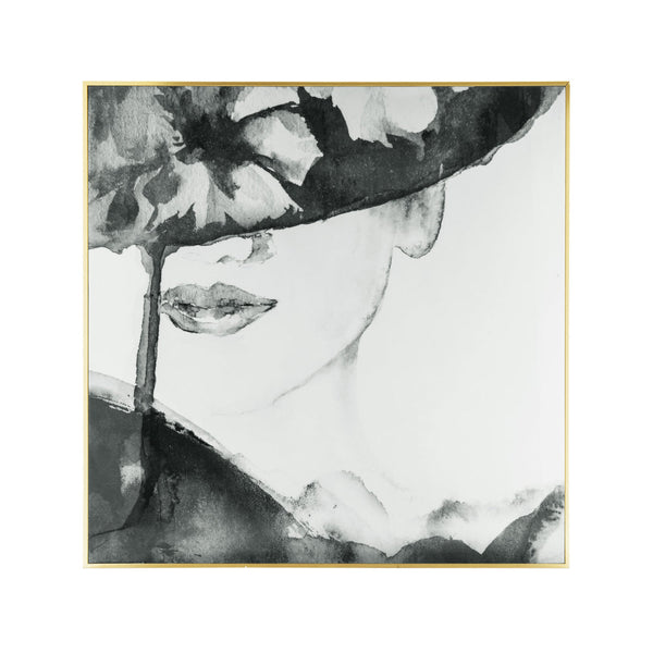 Benzara 46 X 46 Square Wall Art Decor Print Female Face Black And White Canvas - BM312852