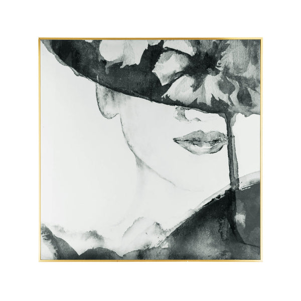 benzara 46 x 46 Square Wall Art Decor Print Female Face Black and White Canvas - BM312852