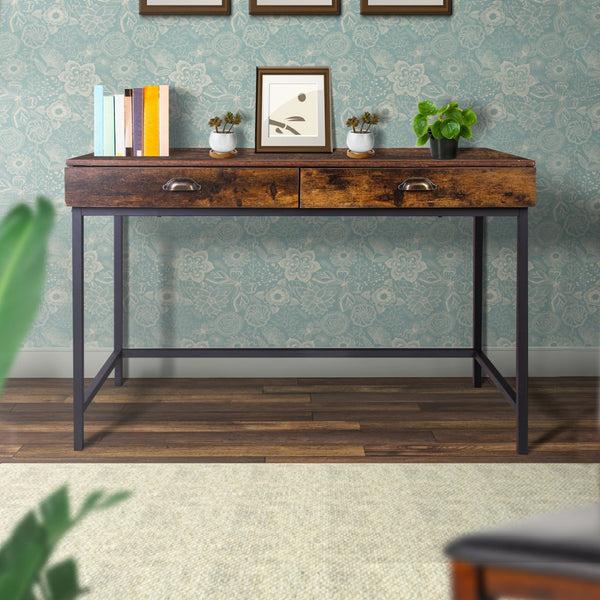 benzara 47" 2-Drawer Industrial Grained Wooden Computer Desk - BM209174