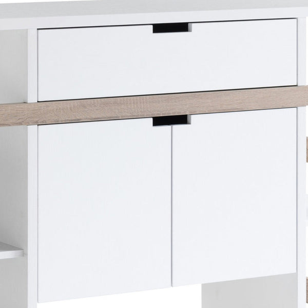 Benzara 47 Inch Serving Cabinet Buffet Sideboard Console 4 Shelves White Gray - BM293546
