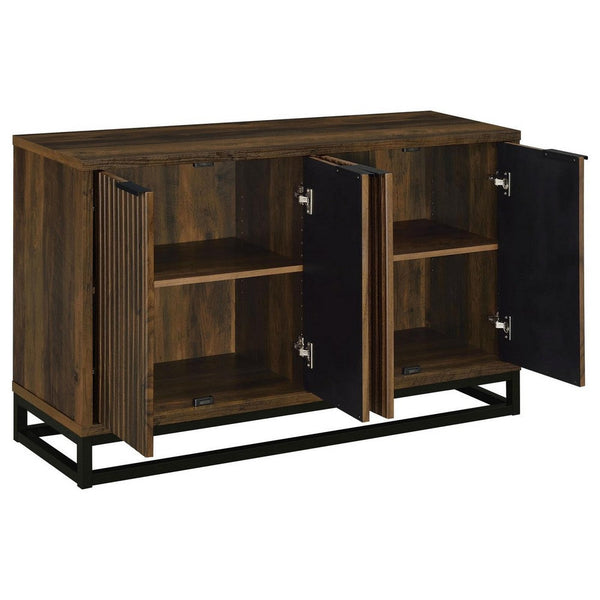 Benzara 47 Inch Sideboard Cabinet Console 4 Door Carved Panels Black And Brown - BM309265
