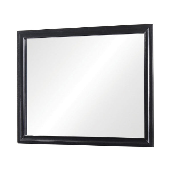 Benzara 47 Inch Wood Mirror Landscape Frame Classic Black - BM280342