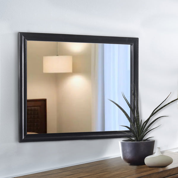 benzara 47 Inch Wood Mirror Landscape Frame Classic Black - BM280342