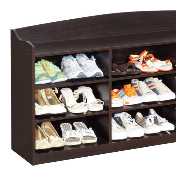 Benzara 48 Inch Classic Wood Shoe Rack 9 Cubbies Elegant Wood Grains Dark Brown - BM282631