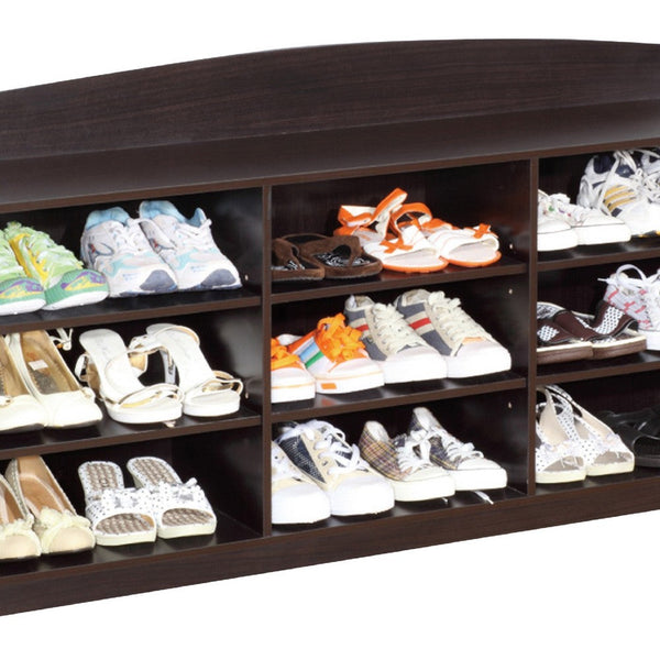Benzara 48 Inch Classic Wood Shoe Rack 9 Cubbies Elegant Wood Grains Dark Brown - BM282631