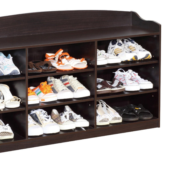Benzara 48 Inch Classic Wood Shoe Rack 9 Cubbies Elegant Wood Grains Dark Brown - BM282631