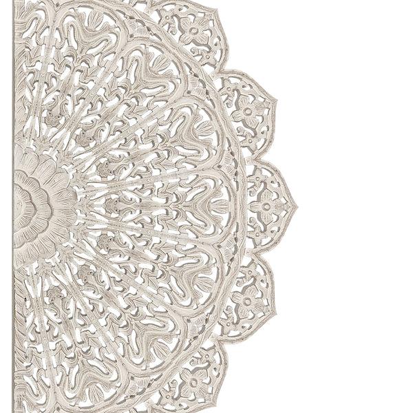 Benzara 48 Inch Half Moon Hand Carved Floral Mango Wood Wall Panel Decor Antique White - UPT-226284