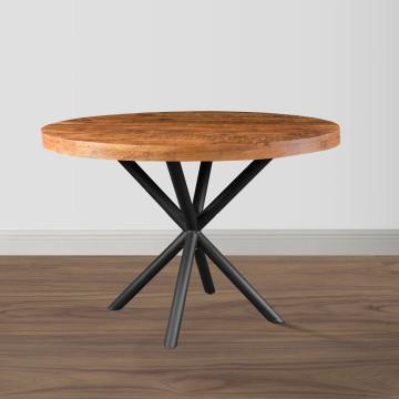 Benzara 48 Inch Handcrafted Dining Table Solid Mango Wood Round Top With Iron Crisscrossed Legs Natural Brown And Black - UPT-273762