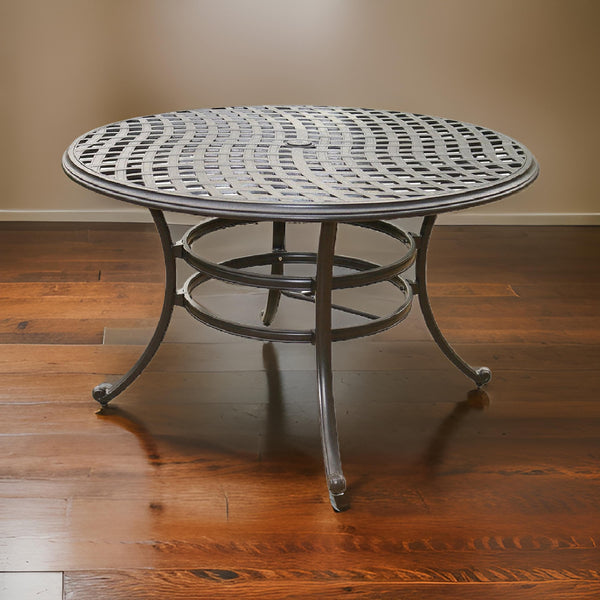 benzara 49 Inch Wynn Outdoor Patio Round Open Metal Dining Table Black - BM272254