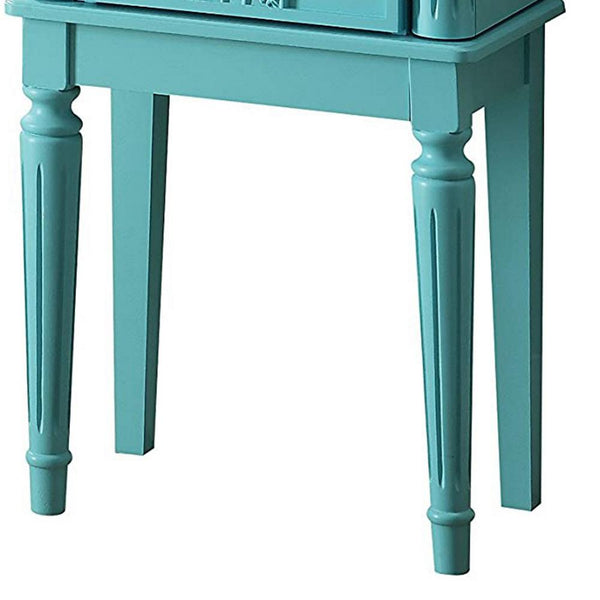 Benzara 5 Drawer Jewelry Armoire With Flip Top Mirror And Fluted Legs Blue - BM177735