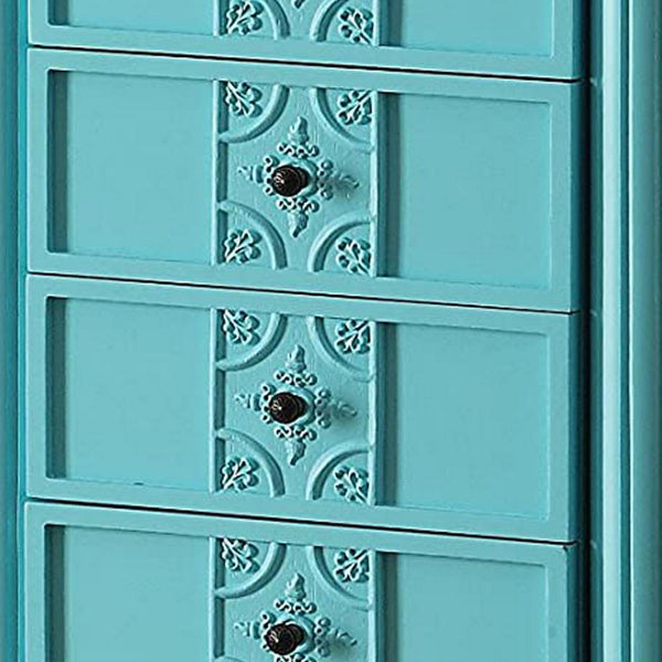 Benzara 5 Drawer Jewelry Armoire With Flip Top Mirror And Fluted Legs Blue - BM177735