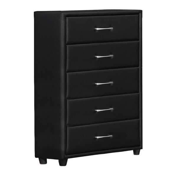 Benzara 5 Drawer Leatherette Wooden Frame Chest With Tapered Legs Black - BM219899