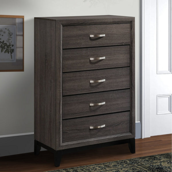 Benzara 5 Drawer Transitional Chest With Chamfered Feet And Curved Handles Gray - BM215483