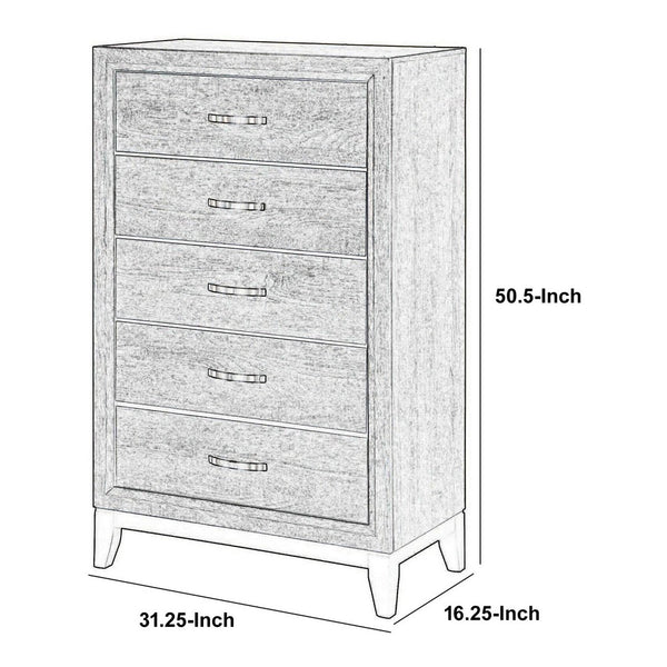 Benzara 5 Drawer Transitional Chest With Chamfered Feet And Curved Handles Gray - BM215483