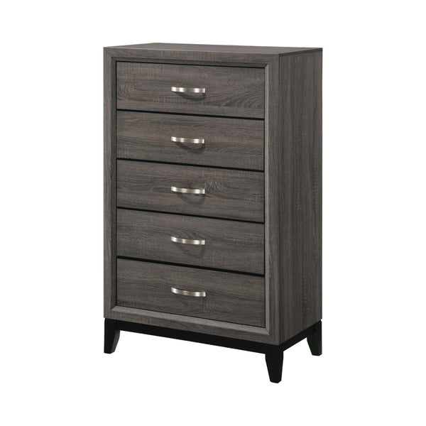 benzara 5 Drawer Transitional Chest with Chamfered Feet and Curved Handles Gray - BM215483