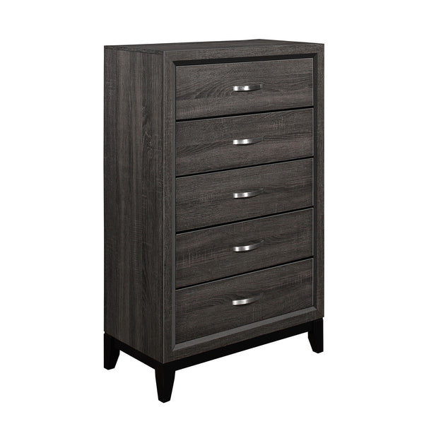 benzara 5 Drawer Wooden Chest with Grain Details and Chamfered Feet Gray - BM219006