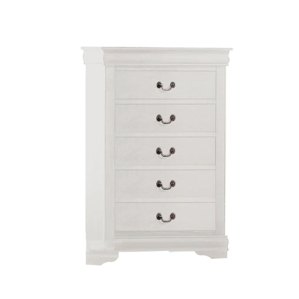 Benzara 5 Drawer Wooden Chest With Metal Hanging Pulls And Bracket Feet White - BM220335