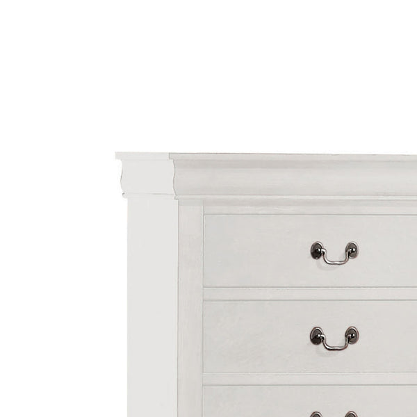 Benzara 5 Drawer Wooden Chest With Metal Hanging Pulls And Bracket Feet White - BM220335