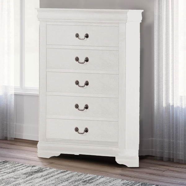 benzara 5 Drawer Wooden Chest with Metal Hanging Pulls and Bracket Feet White - BM220335