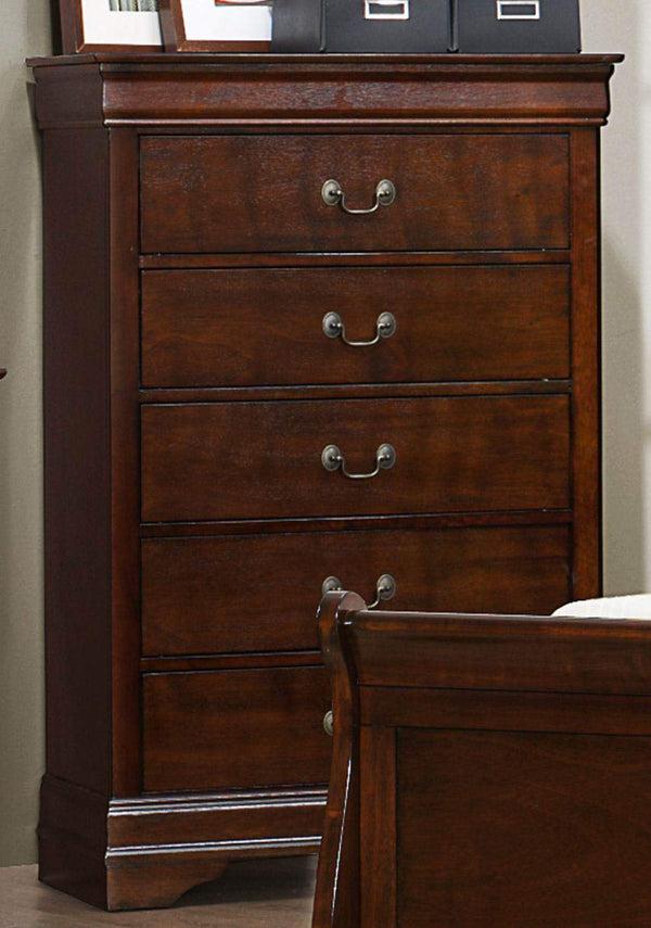 Benzara 5 Drawer Wooden Chest With Metal Hardware Cherry Brown - BM181935