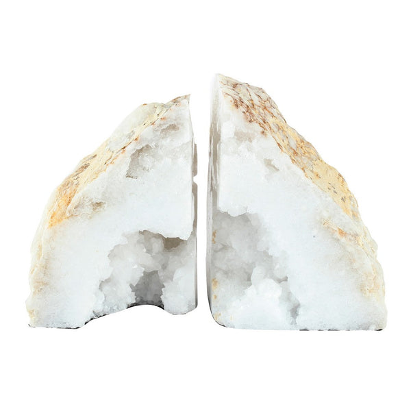 Benzara 5 Inch Natural White Stone Bookends Artisanal Textured Geode Rock - BM285560