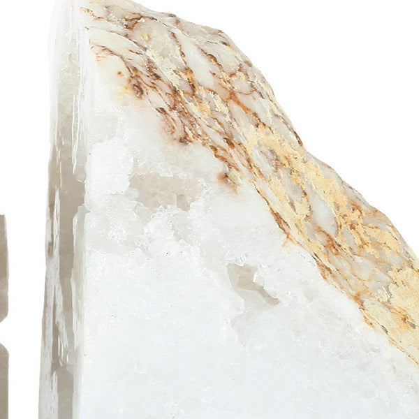 Benzara 5 Inch Natural White Stone Bookends Artisanal Textured Geode Rock - BM285560
