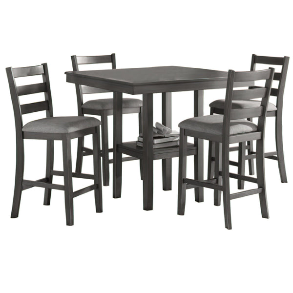 Benzara 5 Piece Counter Height Dining Set Table And 4 Chairs Padded Seats Gray - BM294271
