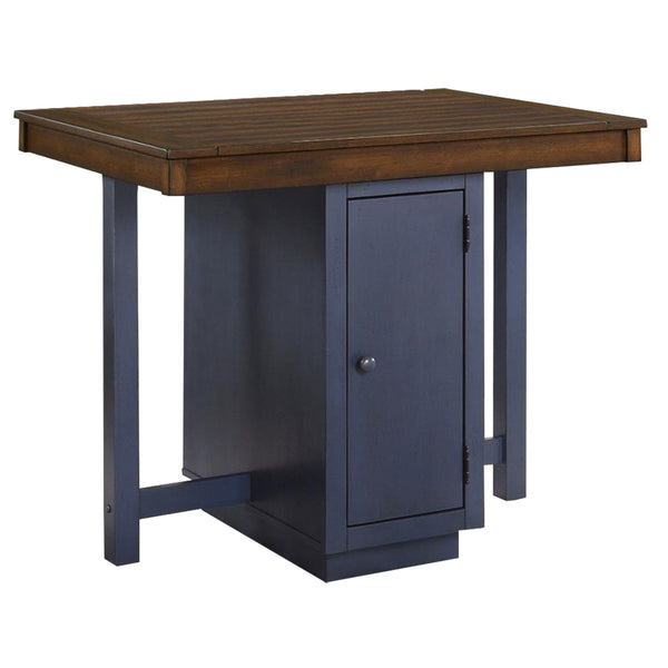 Benzara 5 Piece Counter Height Dining Table Set 4 Stools Antique Oak Blue Wood - BM312191