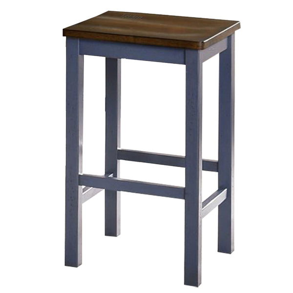 Benzara 5 Piece Counter Height Dining Table Set 4 Stools Antique Oak Blue Wood - BM312191