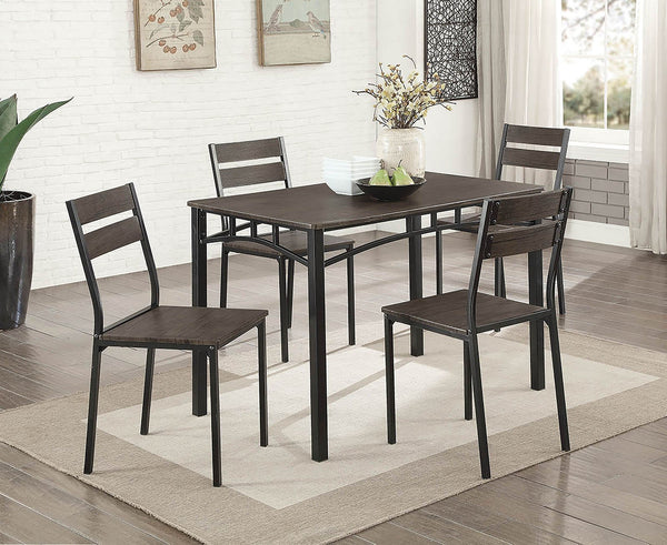 benzara 5 Piece Metal And Wood Dining Table Set In Antique Brown - BM181302