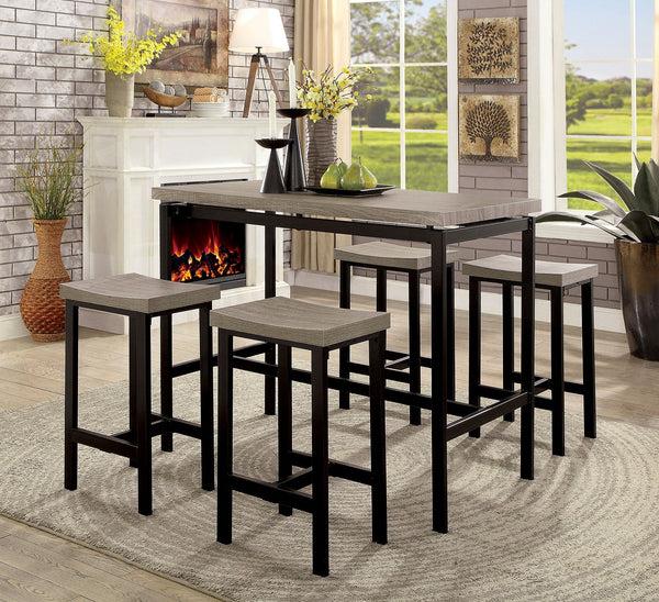 benzara 5 Piece Wooden Counter Height Table Set In Natural Brown And Black - BM181289