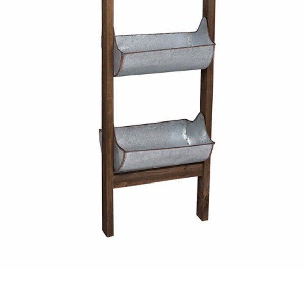 Benzara 5 Tier Wood And Metal Ladder Planter Brown And Silver - BM148588
