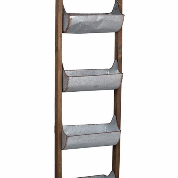 Benzara 5 Tier Wood And Metal Ladder Planter Brown And Silver - BM148588