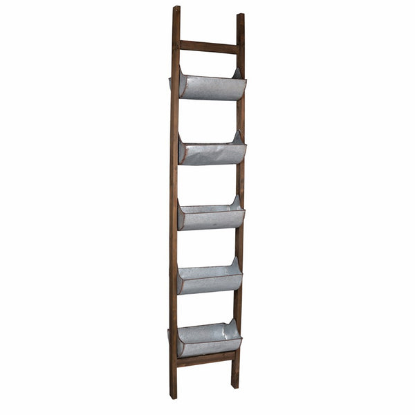 benzara 5 Tier Wood and Metal Ladder Planter Brown and Silver - BM148588