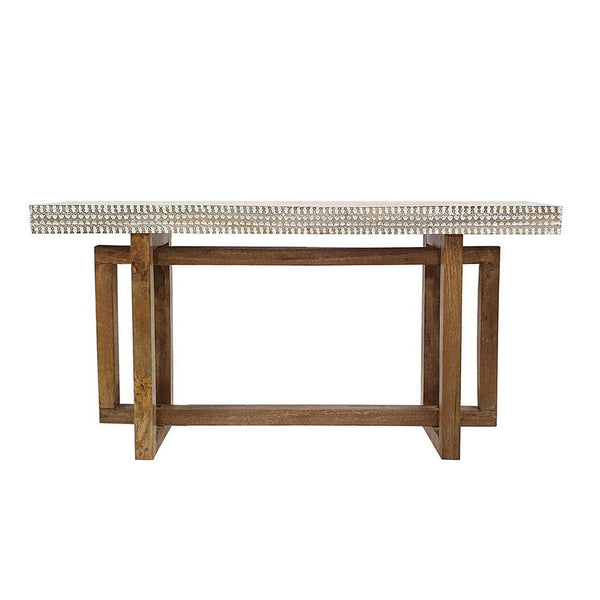 Benzara 55 Inch Console Sideboard Sofa Table Hand Carved Wood Apron Classic Brown - BM285271