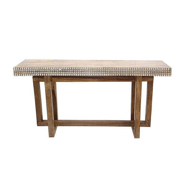 Benzara 55 Inch Console Sideboard Sofa Table Hand Carved Wood Apron Classic Brown - BM285271