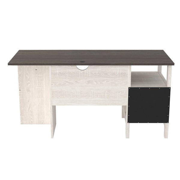 Benzara 59 Inch Rectangular Home Office Wood Desk File Drawer Gray White - BM210794