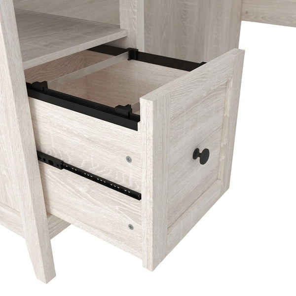 Benzara 59 Inch Rectangular Home Office Wood Desk File Drawer Gray White - BM210794