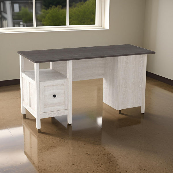 benzara 59 Inch Rectangular Home Office Wood Desk File Drawer Gray White - BM210794