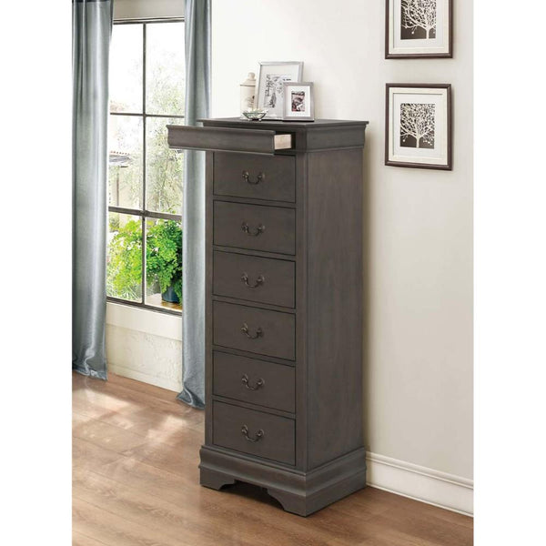 benzara 6 Drawer Wooden Lingerie Chest With Pull Out Tray Gray