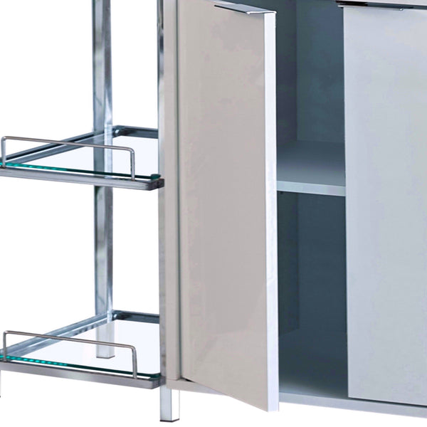 Benzara 6 Glass Shelf Metal Frame Bar Cabinet With Power Outlet Clear And Chrome - BM230376