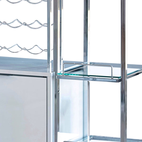Benzara 6 Glass Shelf Metal Frame Bar Cabinet With Power Outlet Clear And Chrome - BM230376