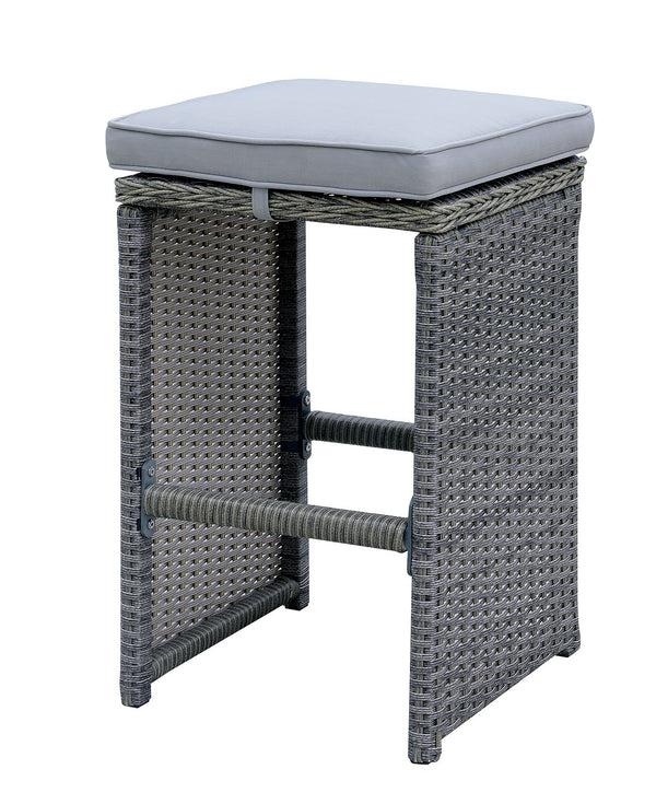 benzara 6 Piece Patio Bar Stool In Aluminum Wicker Frame And Padded Fabric Seat Gray