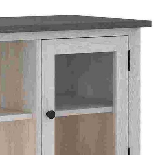 Benzara 60 Inch TV Entertainment Console 2 Glass Doors Farmhouse White Gray - BM283377