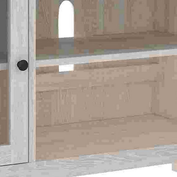 Benzara 60 Inch TV Entertainment Console 2 Glass Doors Farmhouse White Gray - BM283377