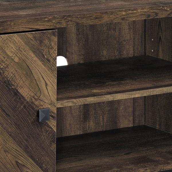 Benzara 60 Inch TV Media Console Cabinet 2 Herringbone Doors Rustic Brown Wood - BM294186