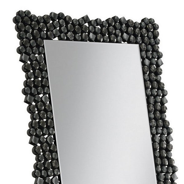 Benzara 63 Inch Classic Portrait Floor Mirror Rhinestone Inlay Cheval Black - BM282016