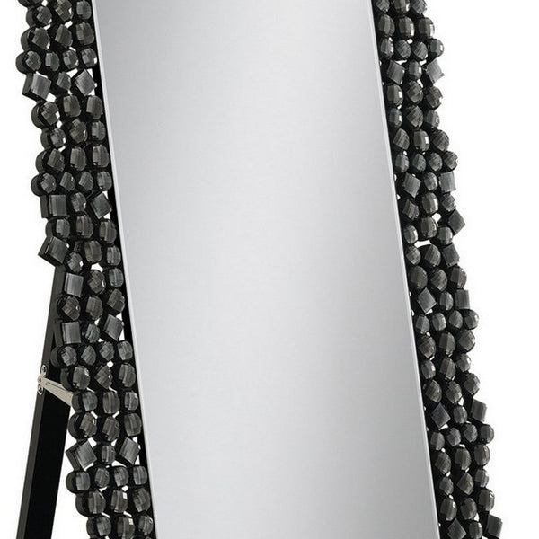 Benzara 63 Inch Classic Portrait Floor Mirror Rhinestone Inlay Cheval Black - BM282016